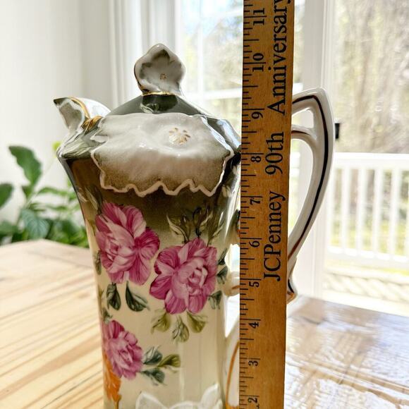 Chocolate Pot Porcelain Pitcher Floral White and Green - Picture 7 of 9